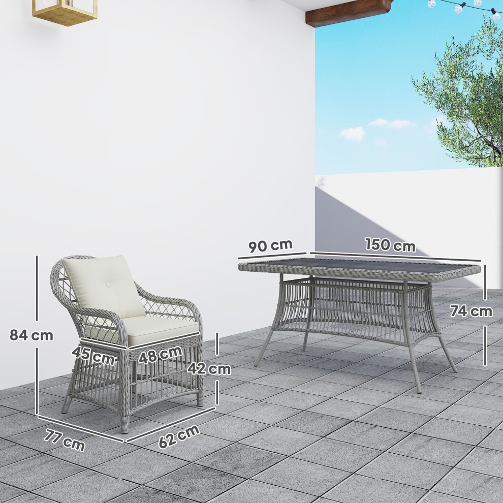 Outsunny Light Grey 6 Seater Rattan Dining Table Set with Cushions - image 2