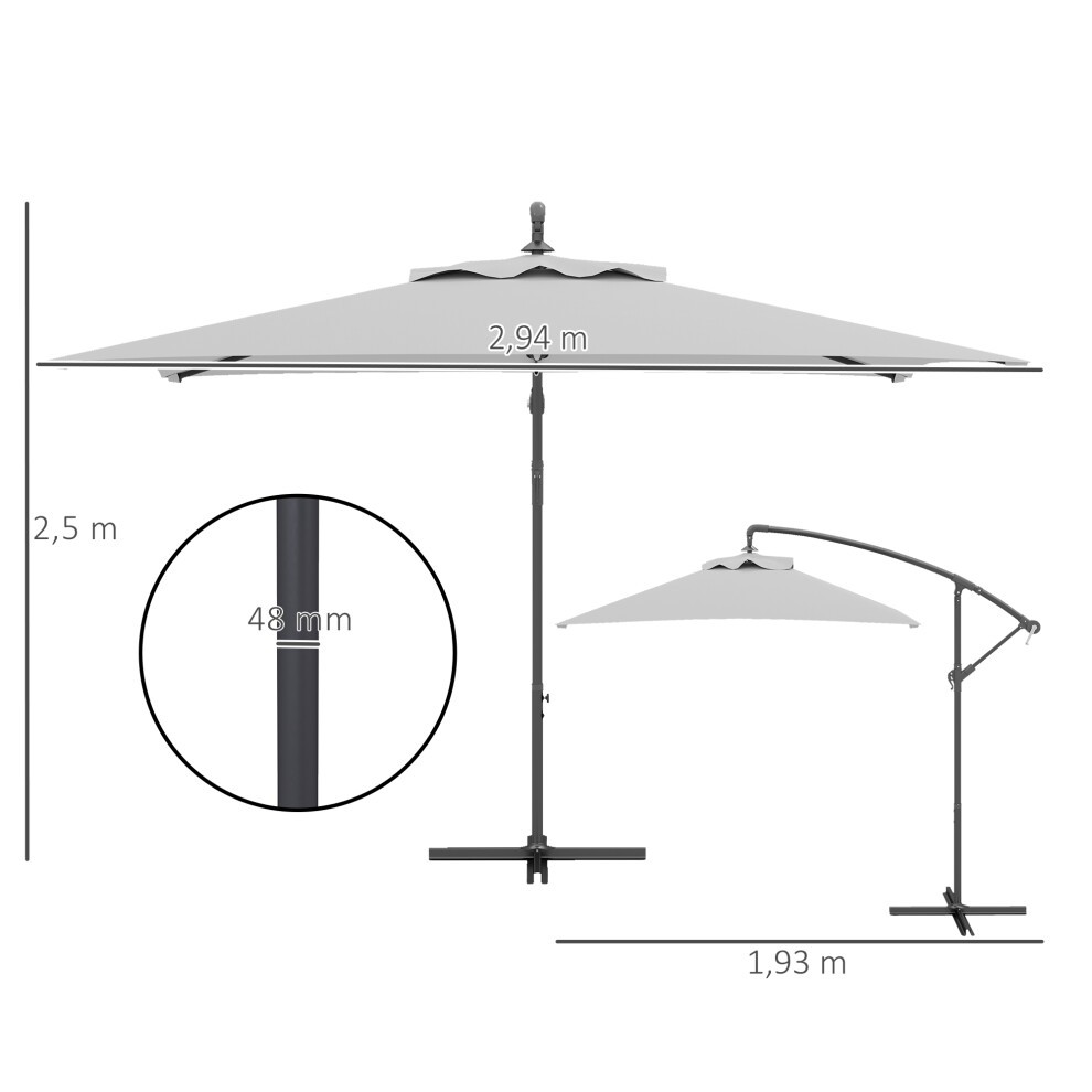 Outsunny Light Grey Crank and Tilt Cantilever Parasol with Cross Base 3m - image 2