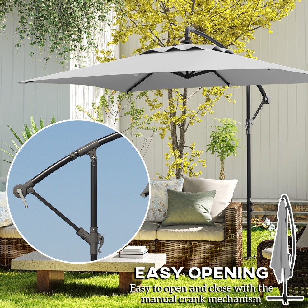 Outsunny Light Grey Crank and Tilt Cantilever Parasol with Cross Base 3m - image 3