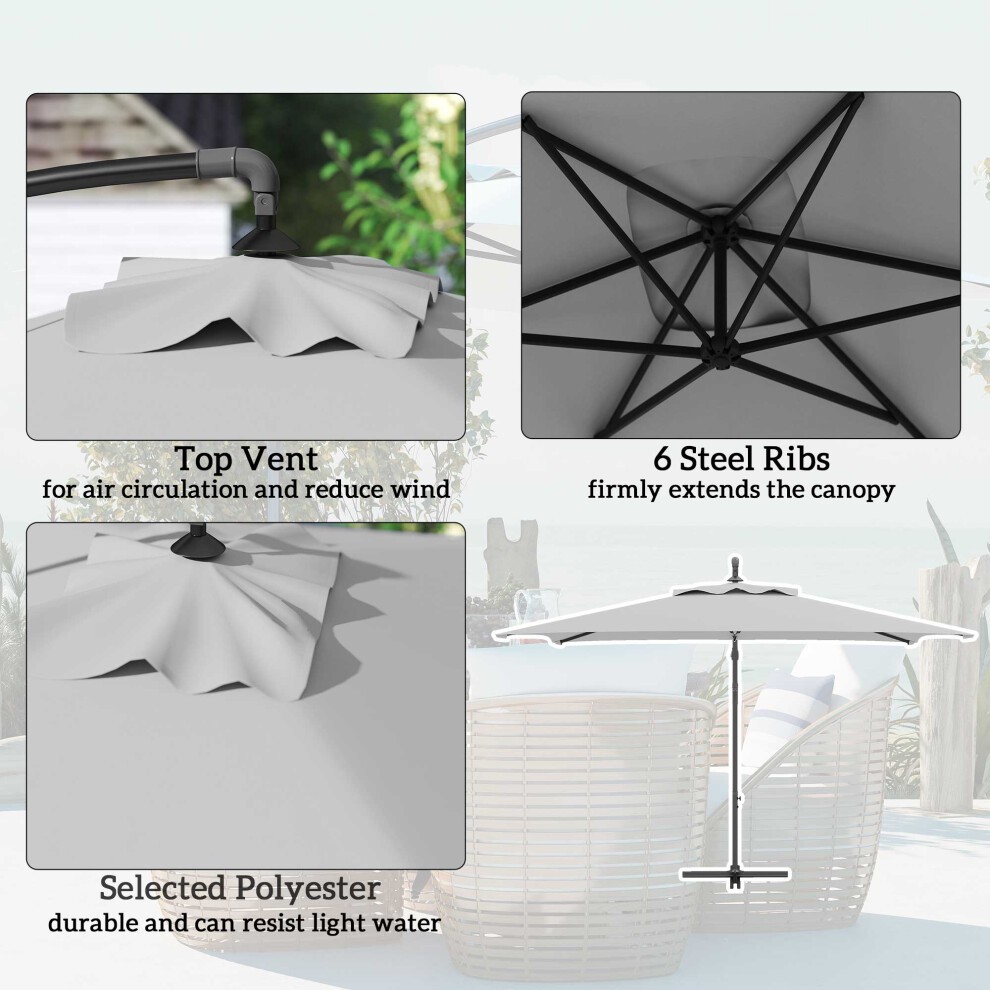 Outsunny Light Grey Crank and Tilt Cantilever Parasol with Cross Base 3m - image 4