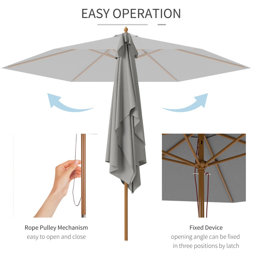 Outsunny Light Grey Wooden Garden Parasol 2.5m - image 3