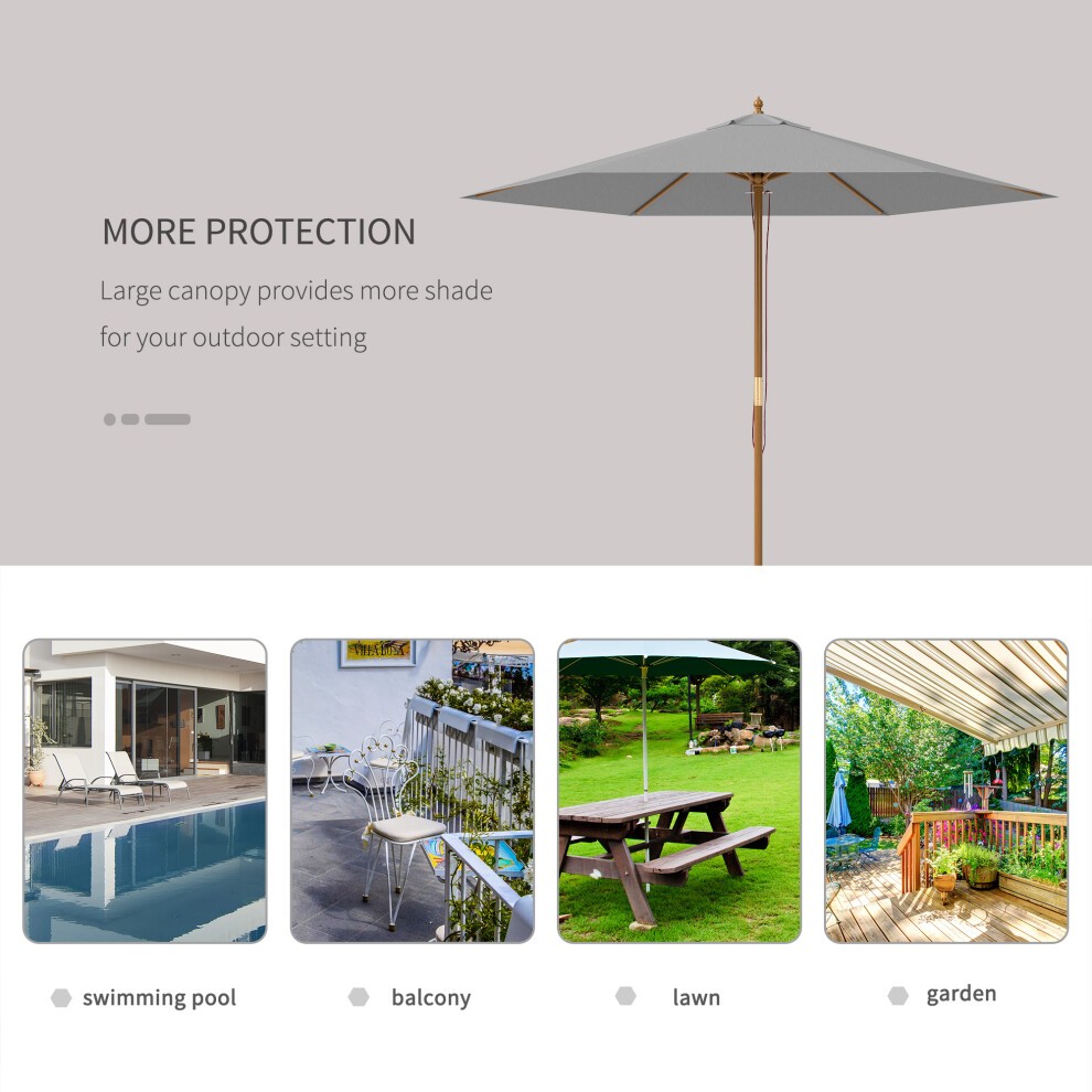 Outsunny Light Grey Wooden Garden Parasol 2.5m - image 4