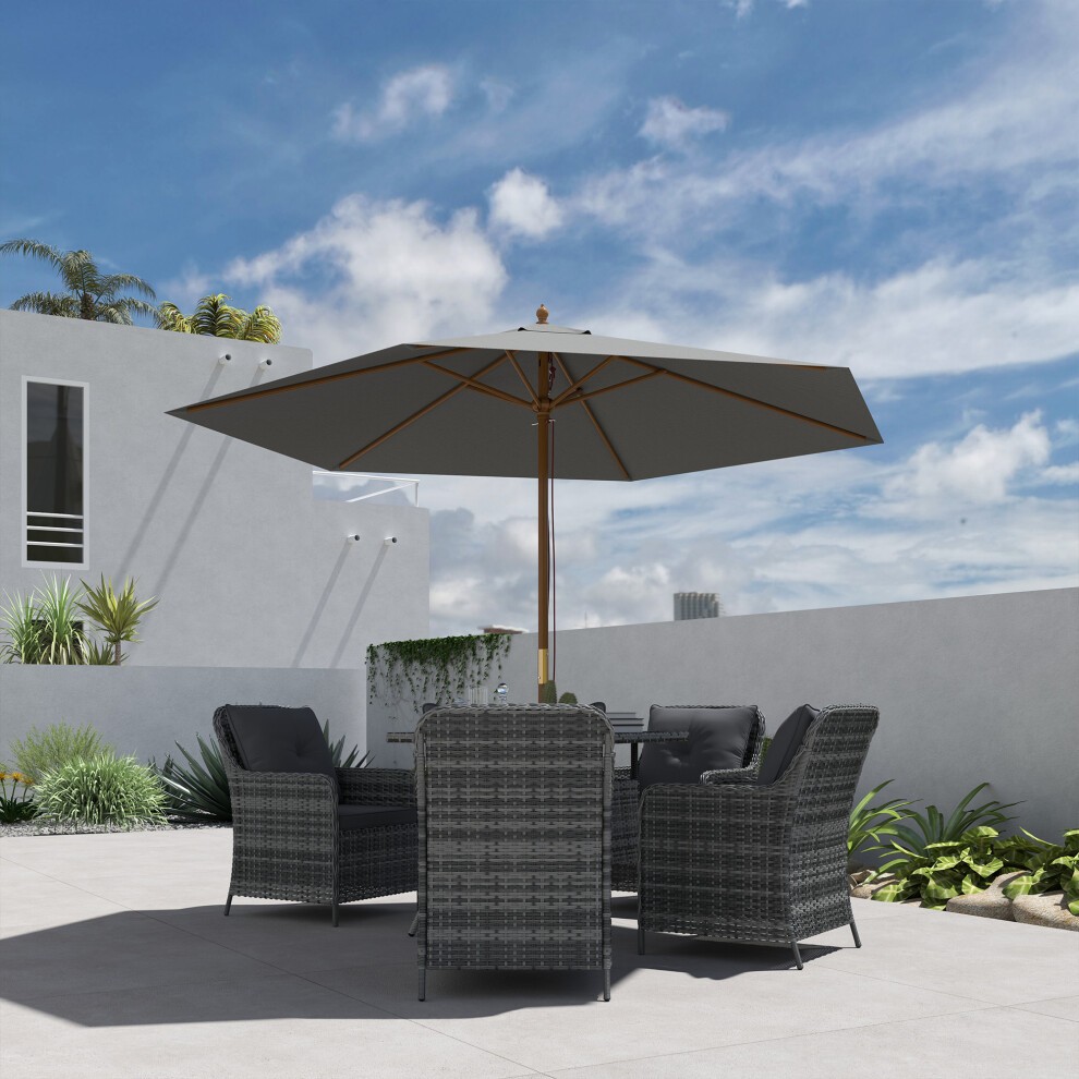 Outsunny Light Grey Wooden Garden Parasol 2.5m - image 5