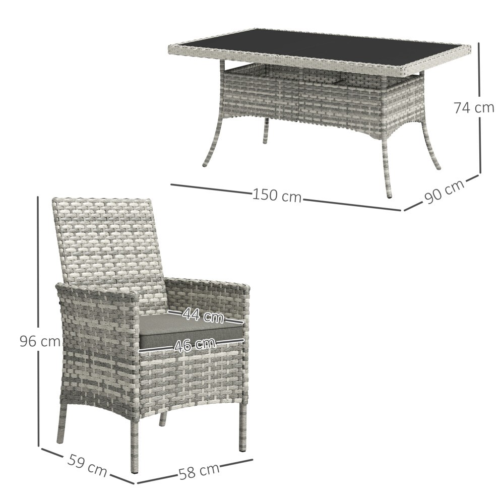 Outsunny Mixed Grey 6 Seater Rattan Garden Dining Table Set with Cushions - image 2