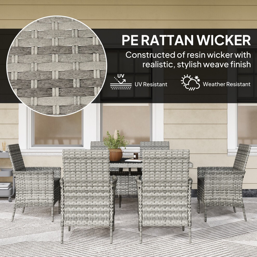 Outsunny Mixed Grey 6 Seater Rattan Garden Dining Table Set with Cushions - image 4
