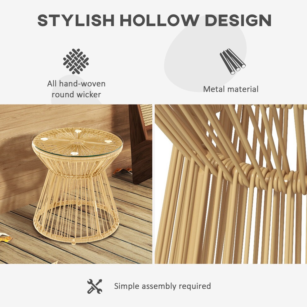 Outsunny Natural PE Rattan Round Hollow Drum Side Table - image 3