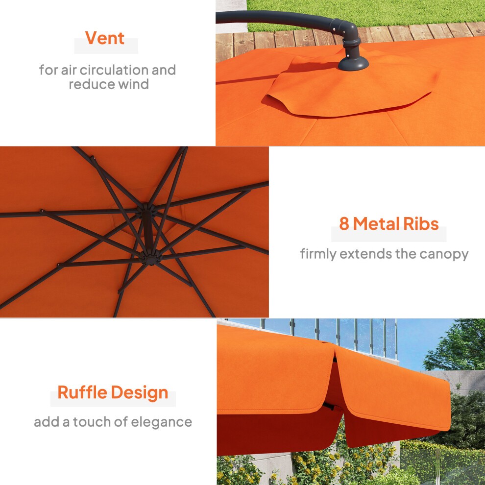 Outsunny Orange Banana Crank and Tilt Cantilever Parasol 2.7m - image 5