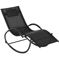 Black Outsunny patio rocking lounge chair with curved frame and padded headrest.