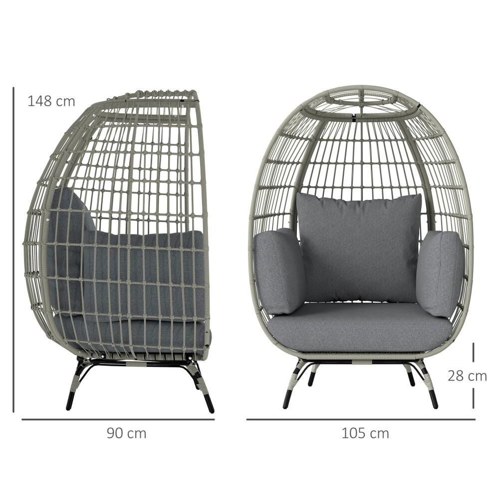 Outsunny PE Rattan Charcoal Grey Egg Chair with Padded Cushions - image 2