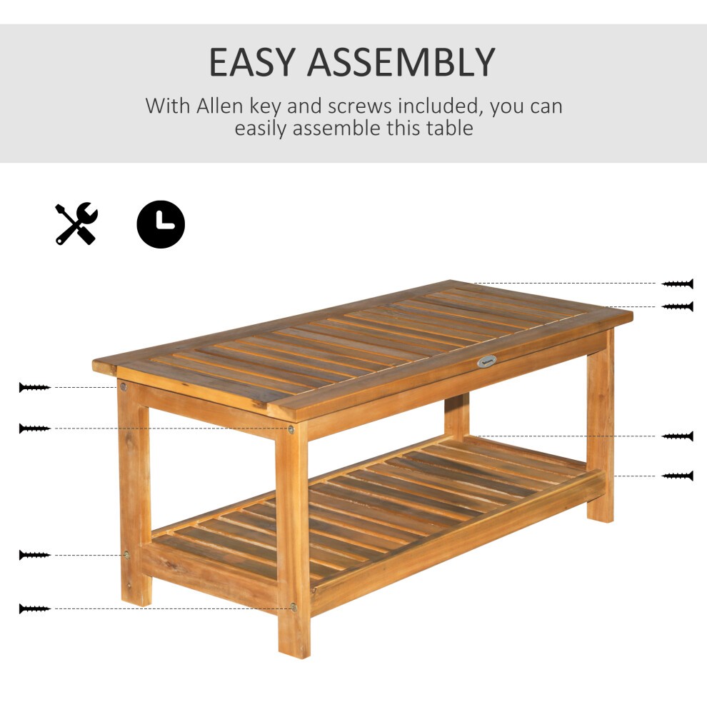 Outsunny Single Shelf Acacia Wood Teak Garden Coffee Table - image 2
