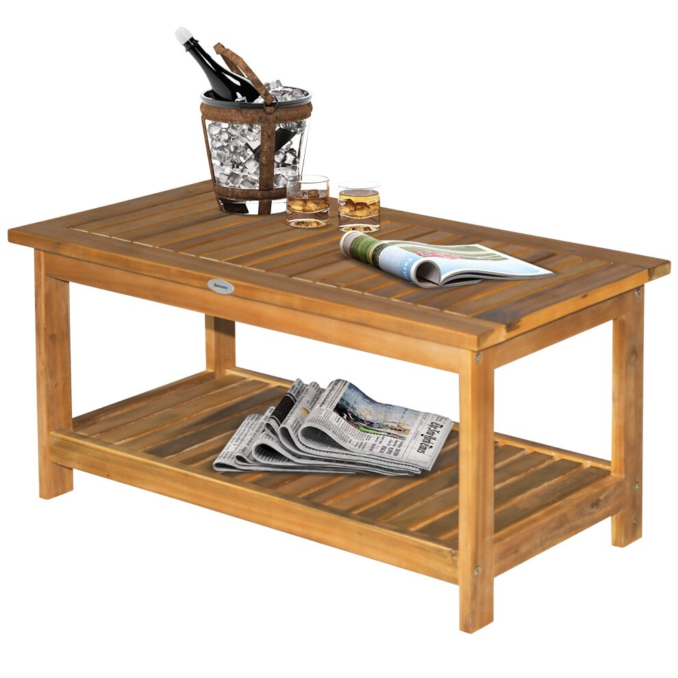 Outsunny Single Shelf Acacia Wood Teak Garden Coffee Table - image 5