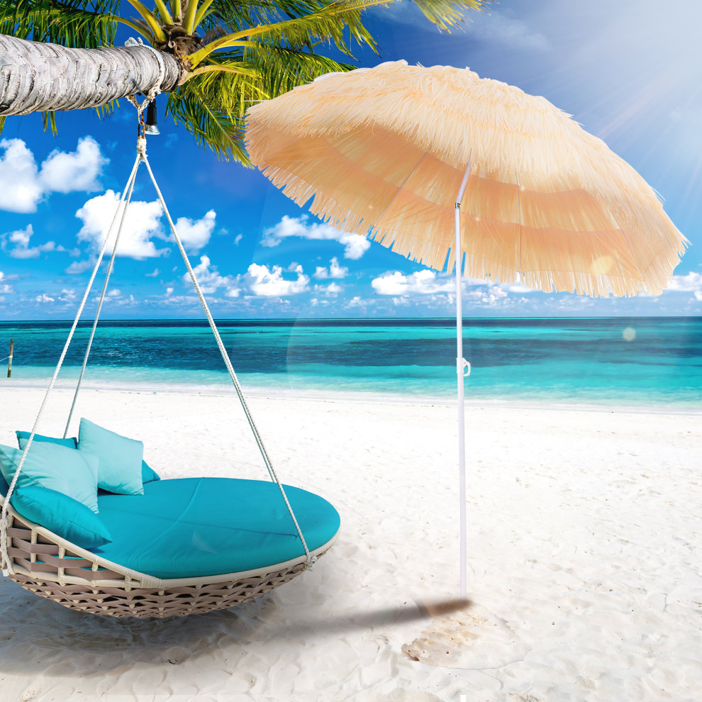 Outsunny Waterproof Patio Garden Hawaii Beach Sun Umbrella Sunshade Hawaiian Folding Tilting Crank Parasol (Wheat) Aosom UK - image 3
