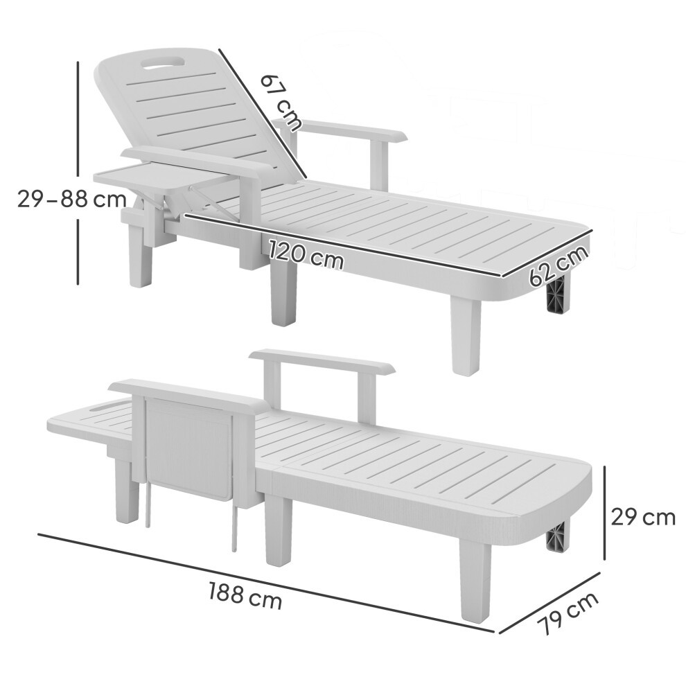 Outsunny White Resin Sun Lounger with Side Table 2 Pack - image 2