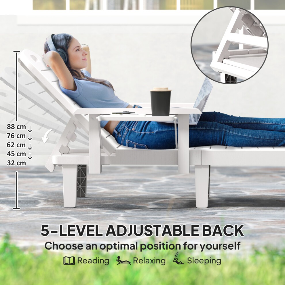Outsunny White Resin Sun Lounger with Side Table 2 Pack - image 3