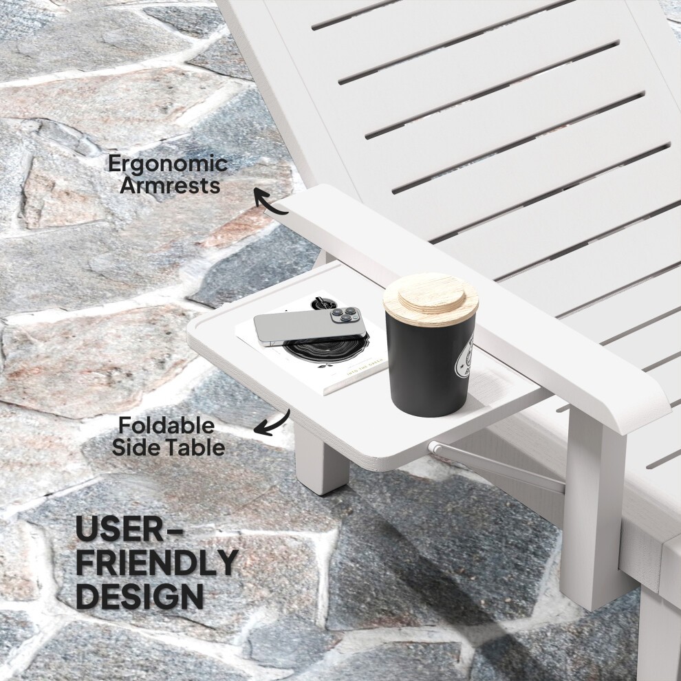 Outsunny White Resin Sun Lounger with Side Table 2 Pack - image 4