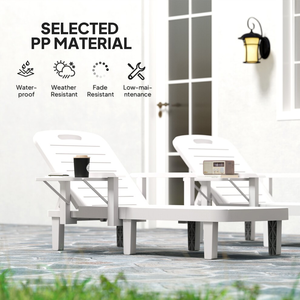Outsunny White Resin Sun Lounger with Side Table 2 Pack - image 5