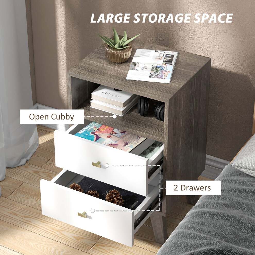 Portland 2 Drawer Brown and White Bedside Table Set of 2 - image 3