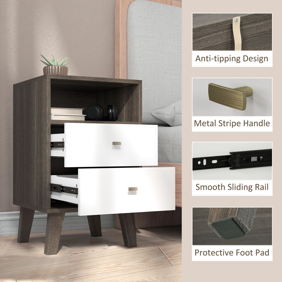 Portland 2 Drawer Brown and White Bedside Table Set of 2 - image 4