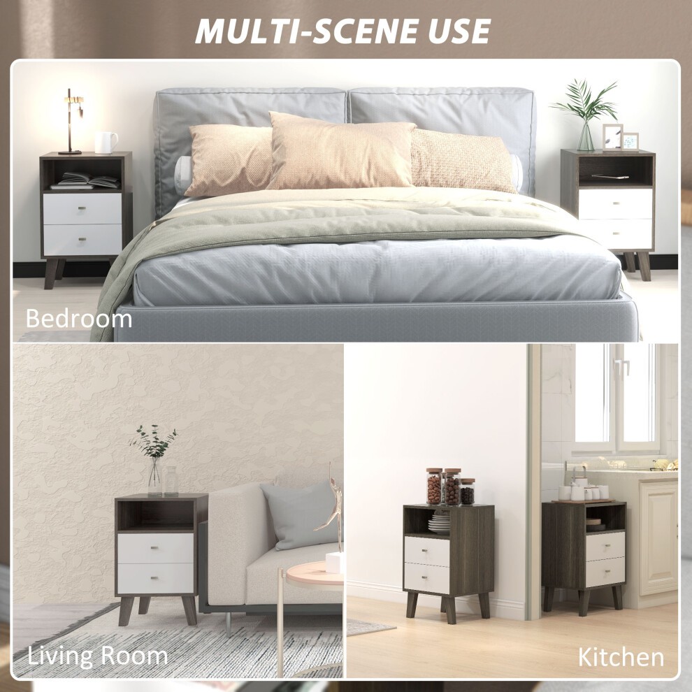 Portland 2 Drawer Brown and White Bedside Table Set of 2 - image 5