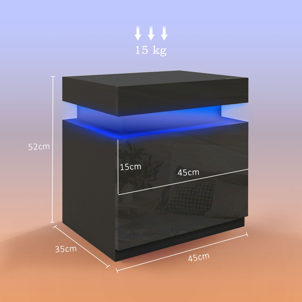 Portland 2 Drawer LED Gloss Black Bedside Table - image 2