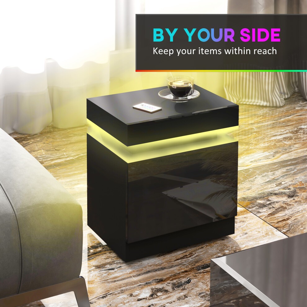 Portland 2 Drawer LED Gloss Black Bedside Table - image 4
