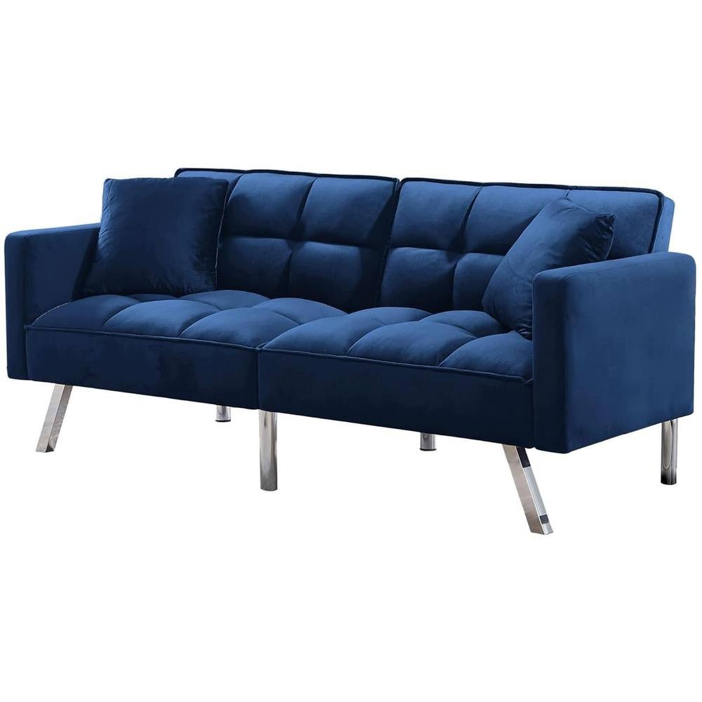 Portland 2 Seater Blue Velvet Sofa Bed with Pillows - image 4