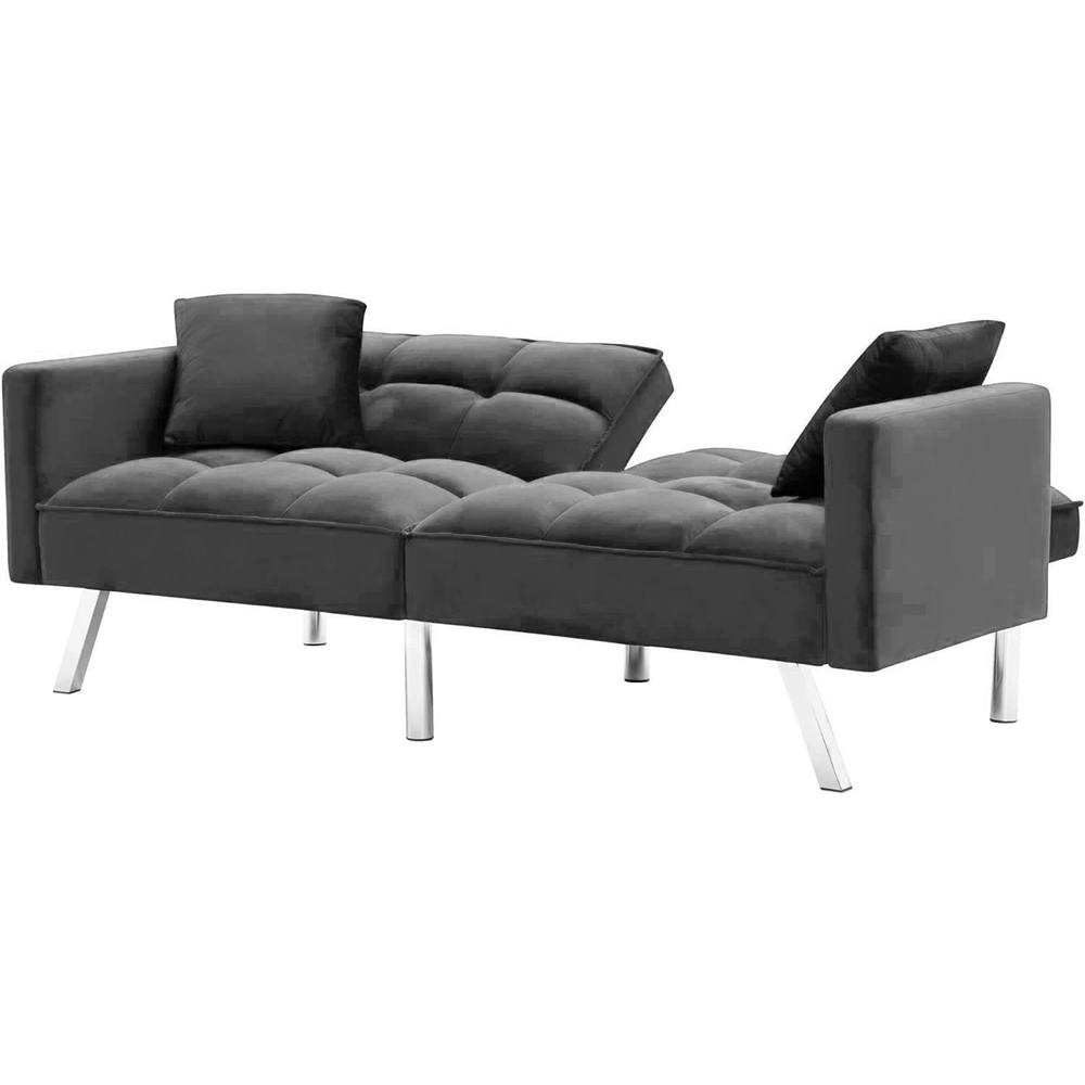 Portland 2 Seater Grey Velvet Sofa Bed with Pillows - image 5