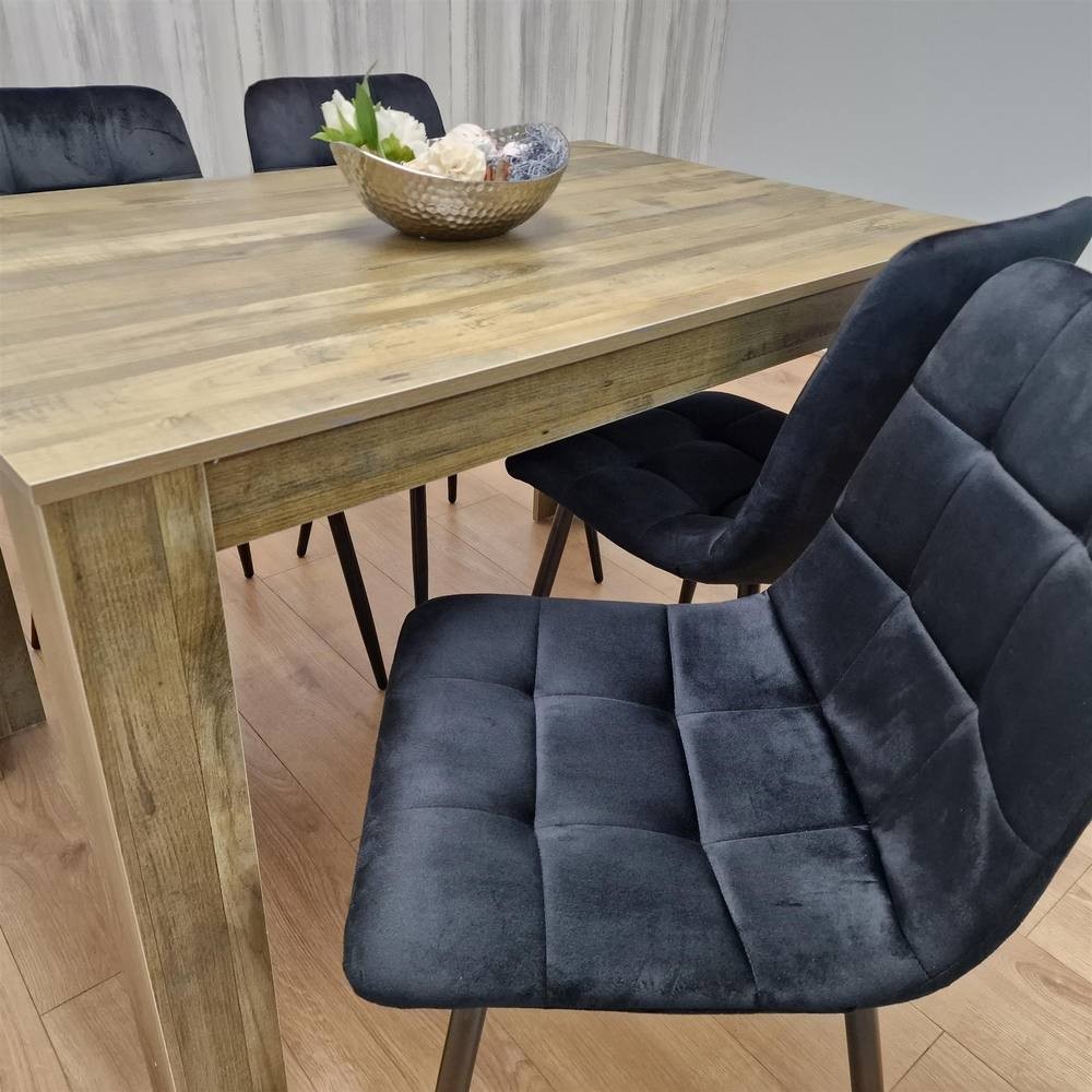 Portland 4 Seater Dining Set Rustic Effect and Black Velvet - image 3