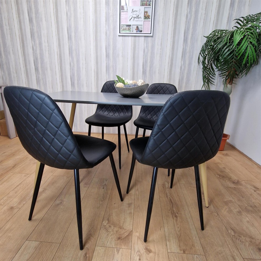Portland 4 Seater Faux leather Dining Set Grey and Black - image 3