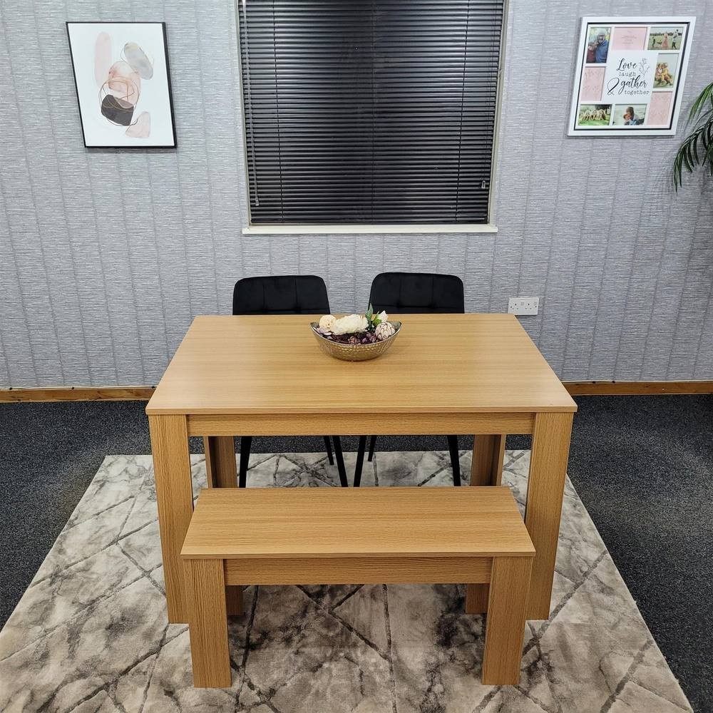 Portland 4 Seater Square Dining Table Set Oak Effect and Black - image 2