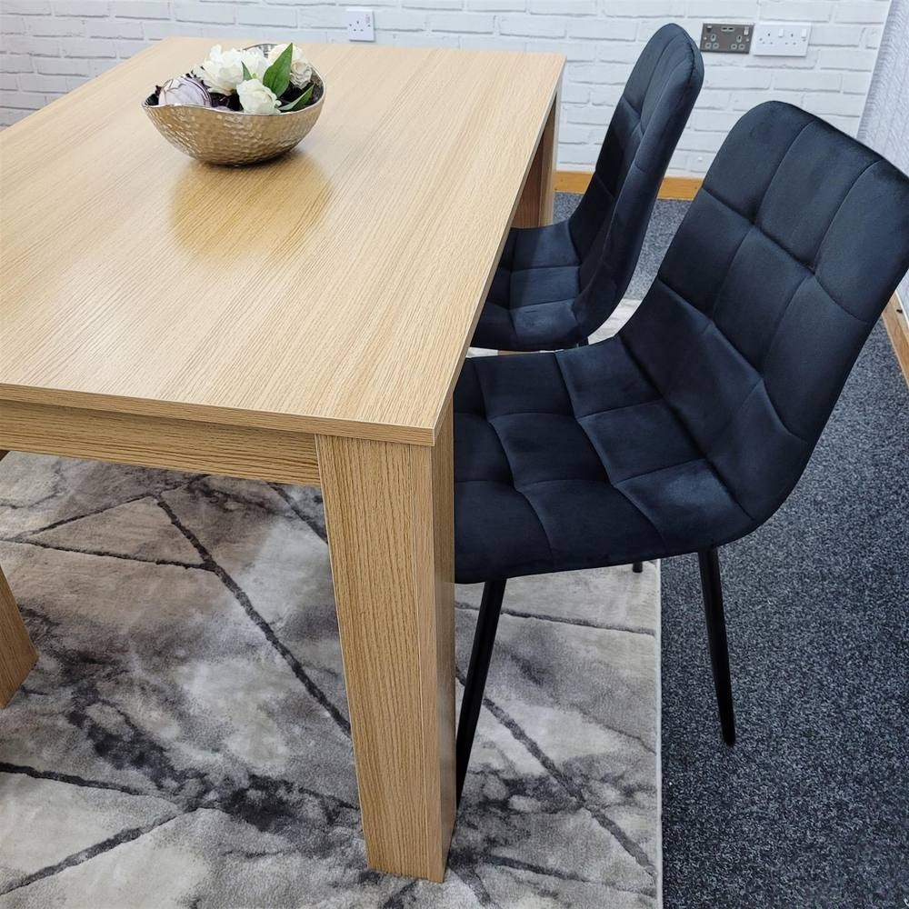 Portland 4 Seater Square Dining Table Set Oak Effect and Black - image 4