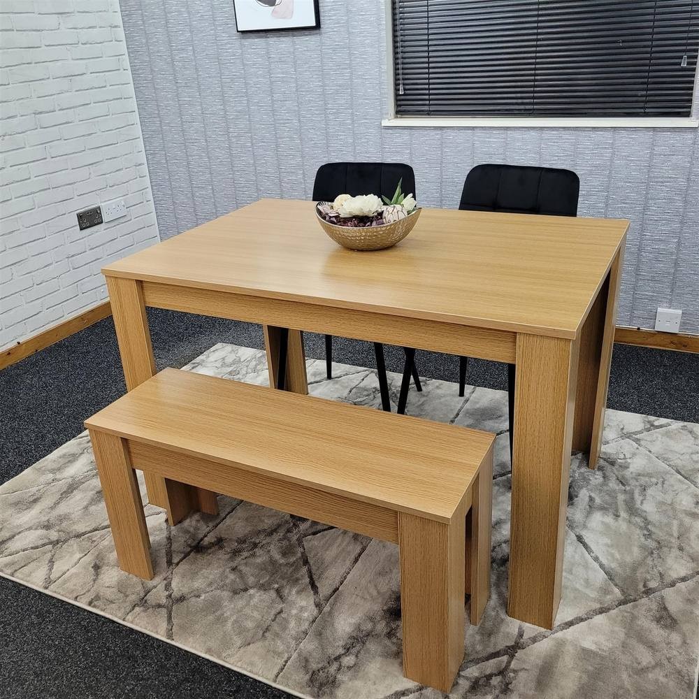 Portland 4 Seater Square Dining Table Set Oak Effect and Black - image 5