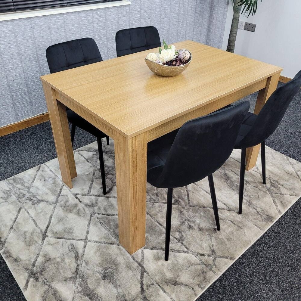 Portland 4 Seater Square Velvet Dining Table Set Oak Effect and Black - image 2