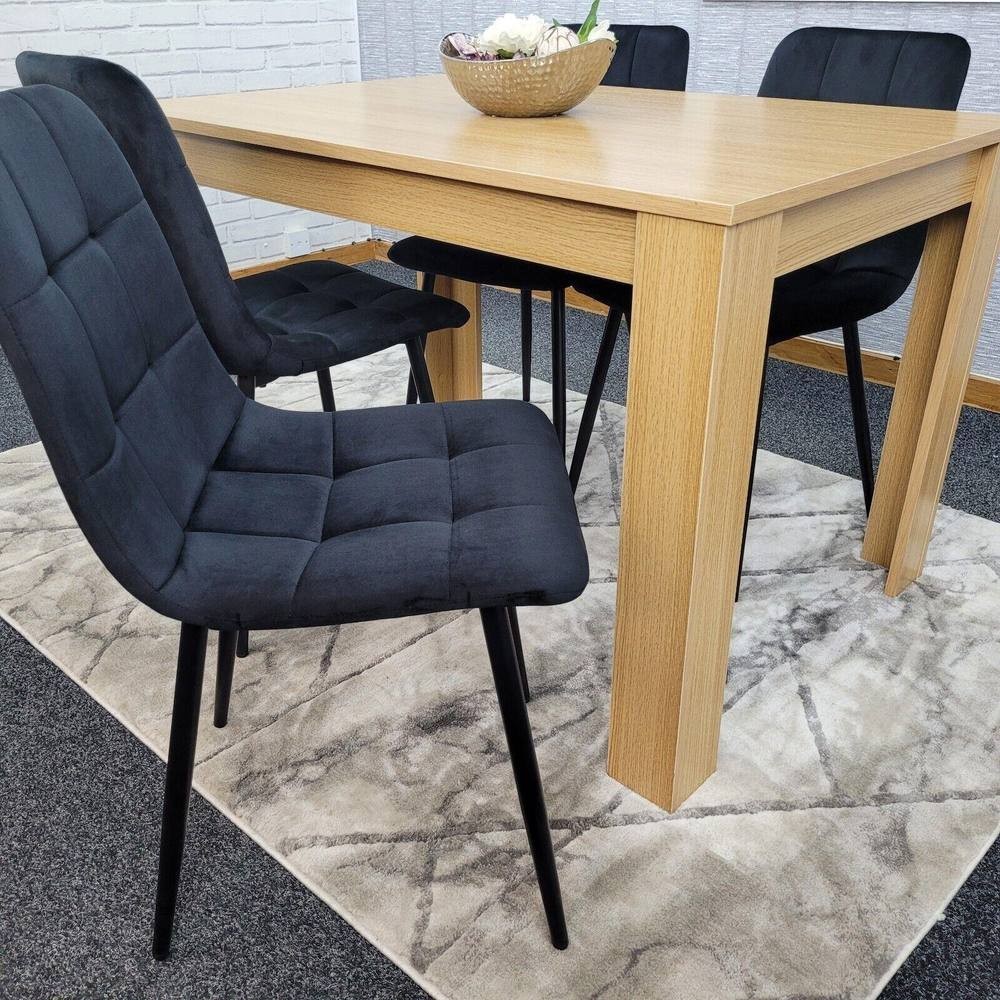 Portland 4 Seater Square Velvet Dining Table Set Oak Effect and Black - image 3