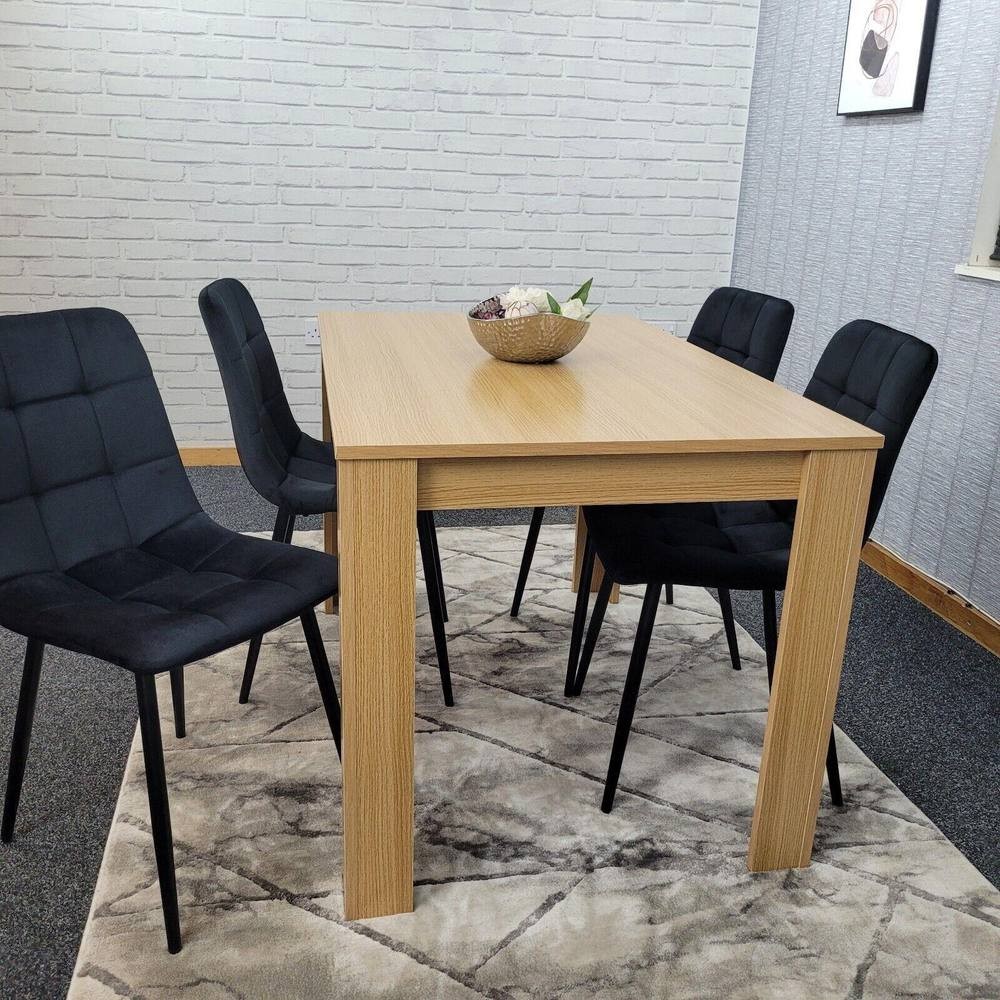 Portland 4 Seater Square Velvet Dining Table Set Oak Effect and Black - image 4