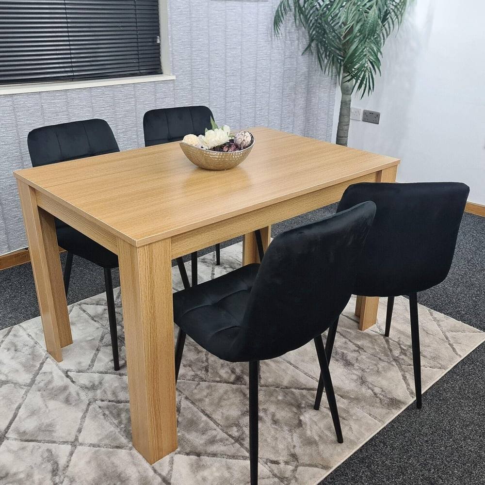 Portland 4 Seater Square Velvet Dining Table Set Oak Effect and Black - image 5
