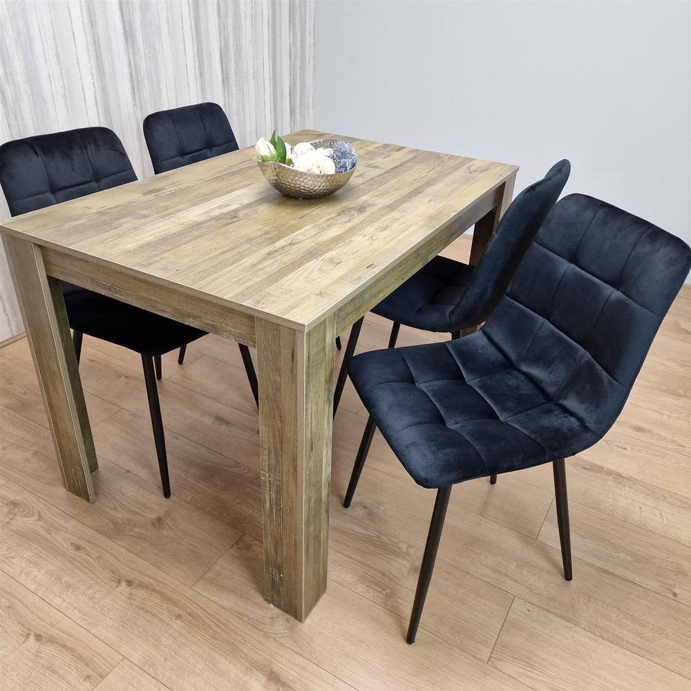 Portland 4 Seater Velvet Dining Set Wood Effect and Black - image 2