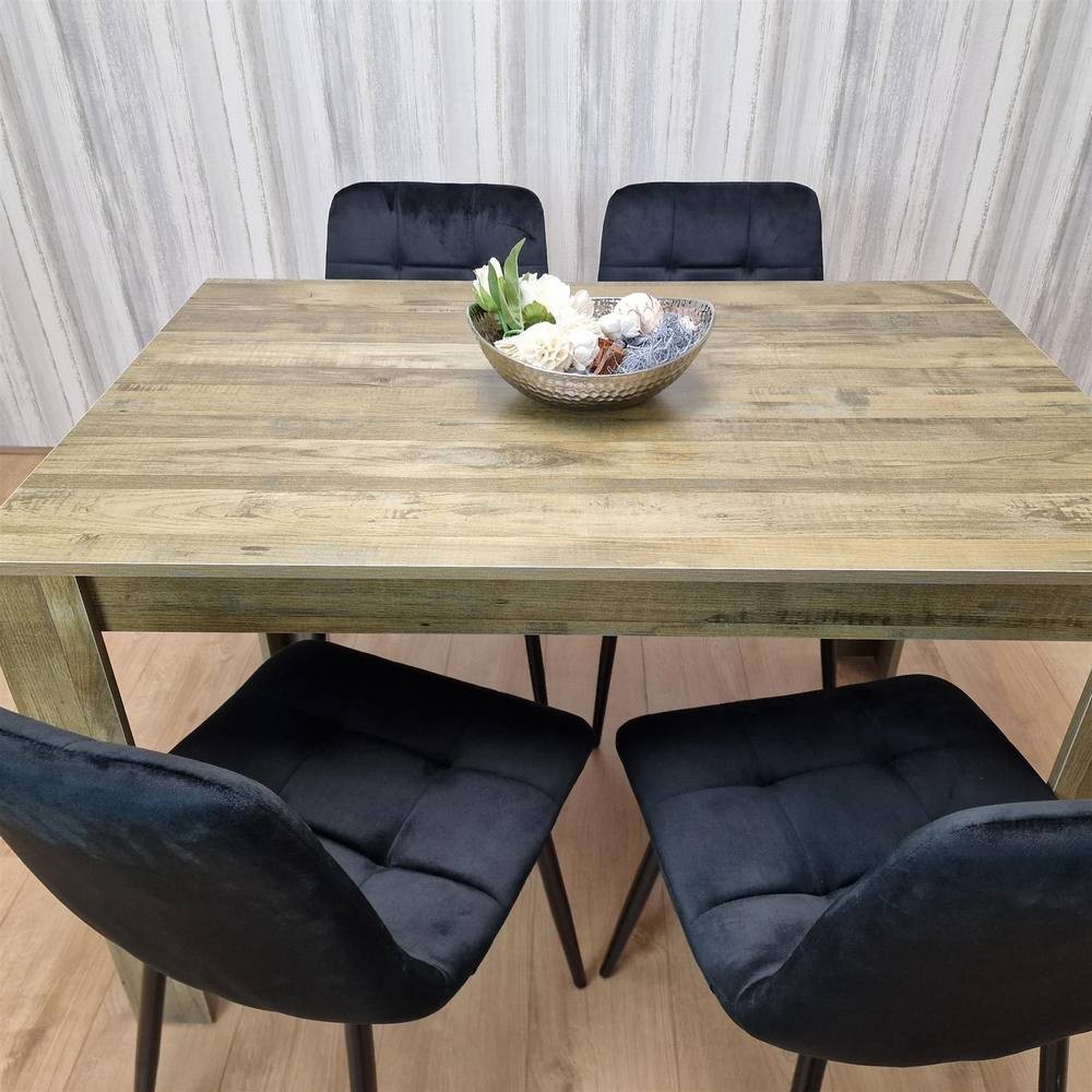 Portland 4 Seater Velvet Dining Set Wood Effect and Black - image 4