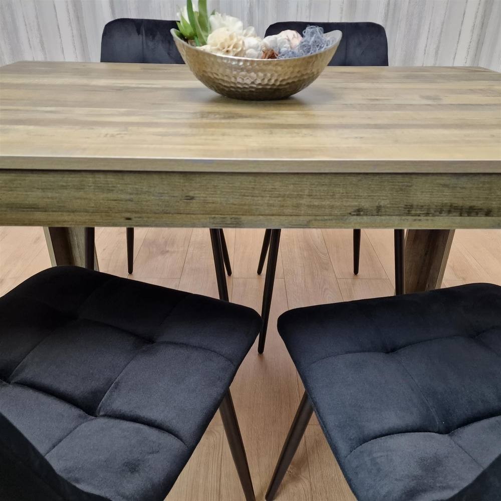 Portland 4 Seater Velvet Dining Set Wood Effect and Black - image 5