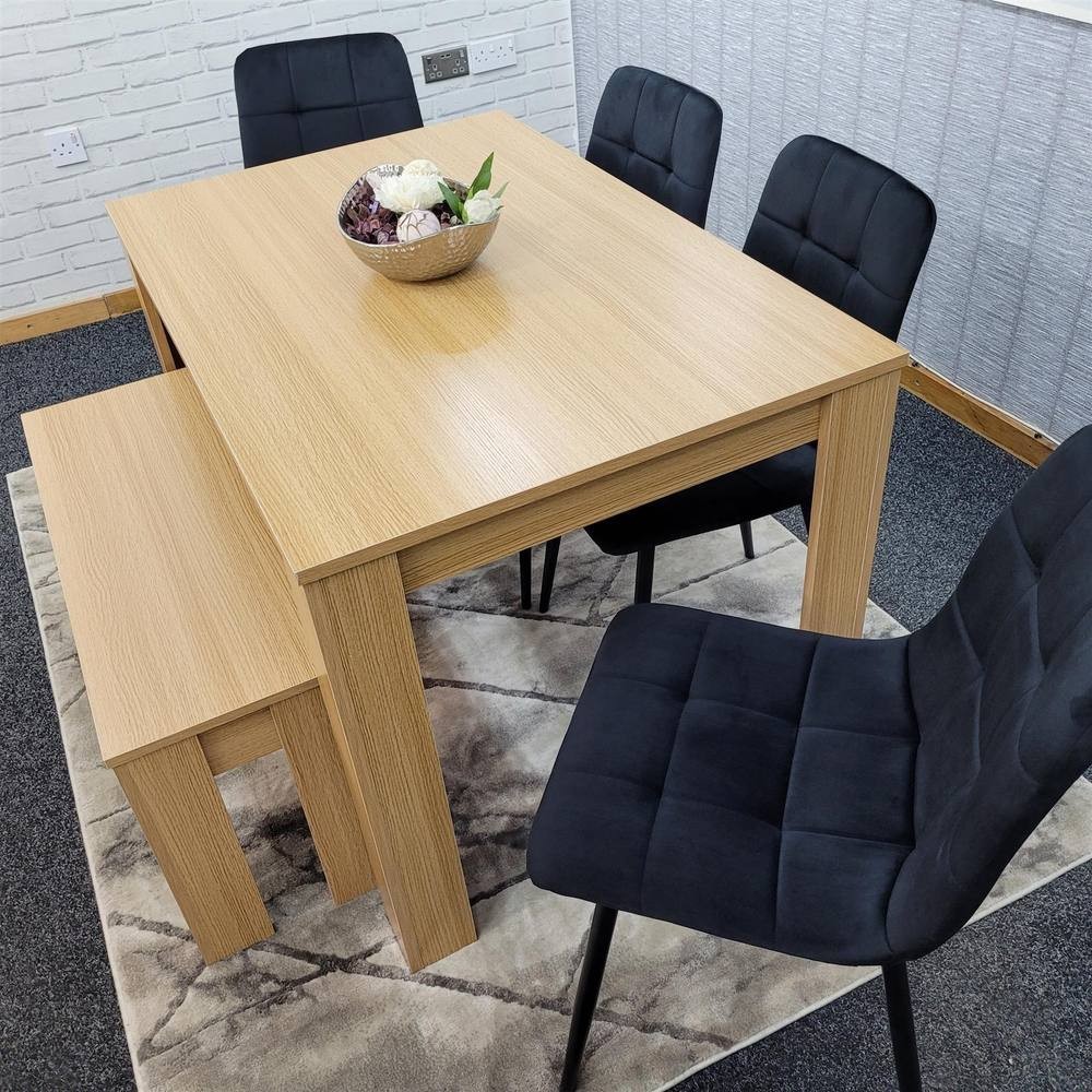 Portland 6 Seater Square Velvet Dining Table Set Oak Effect and Black - image 5