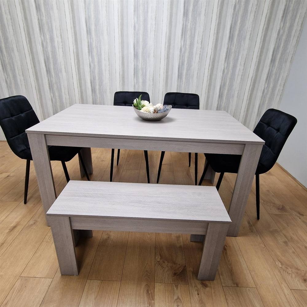 Portland 6 Seater Velvet Dining Bench Set Grey and Black - image 2