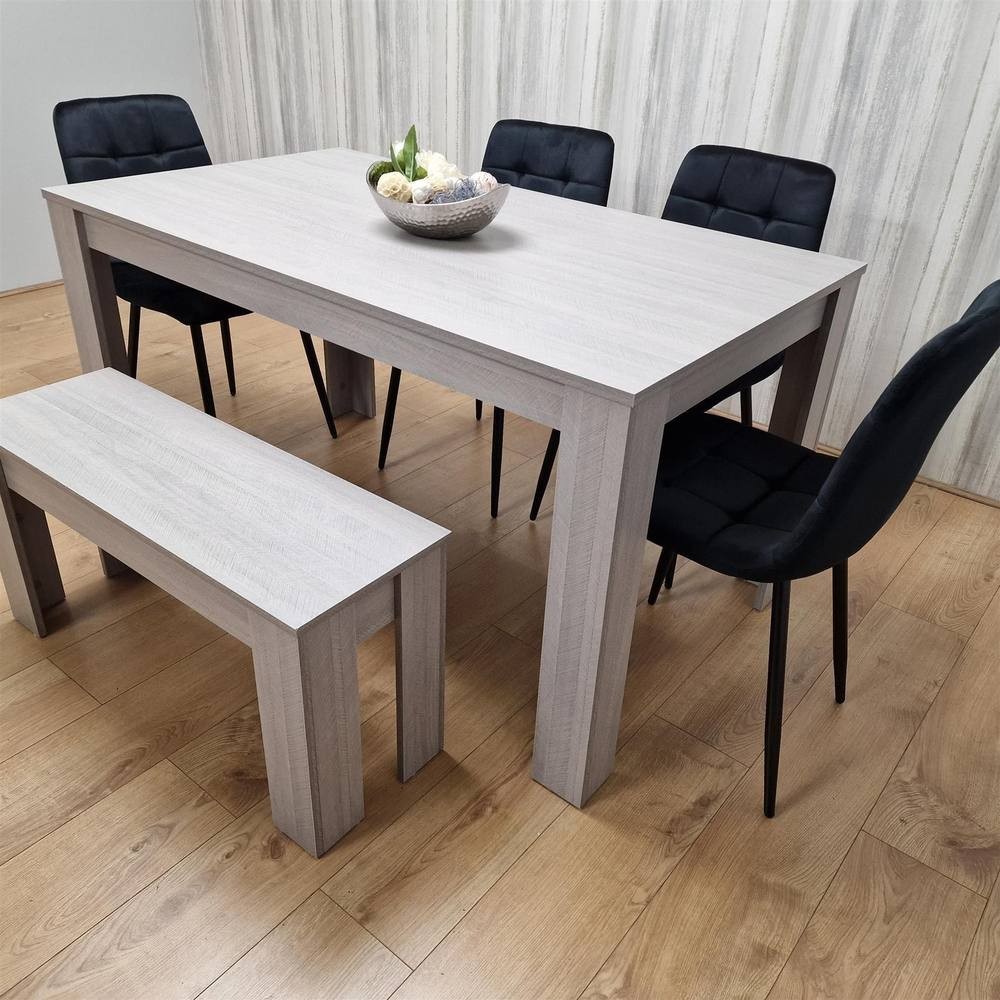 Portland 6 Seater Velvet Dining Bench Set Grey and Black - image 3