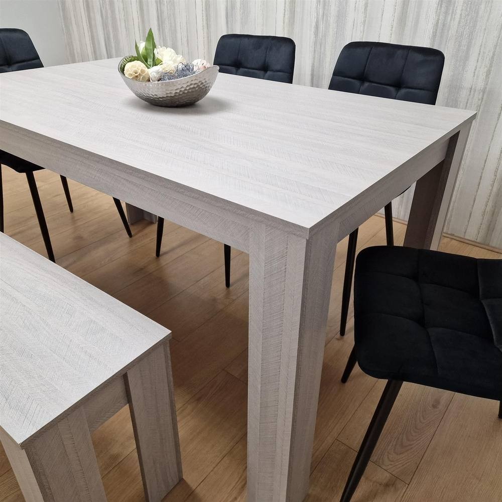 Portland 6 Seater Velvet Dining Bench Set Grey and Black - image 4