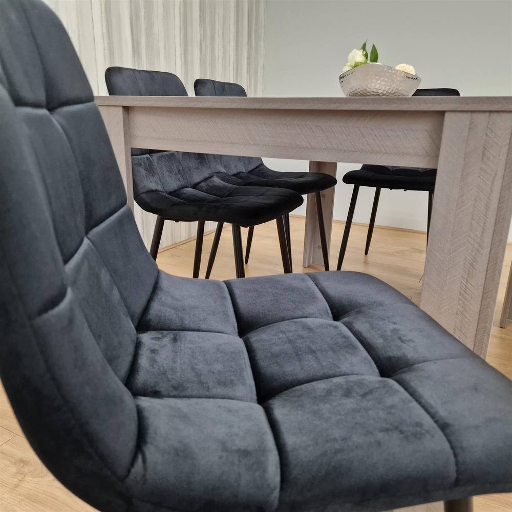 Portland 6 Seater Velvet Dining Bench Set Grey and Black - image 5