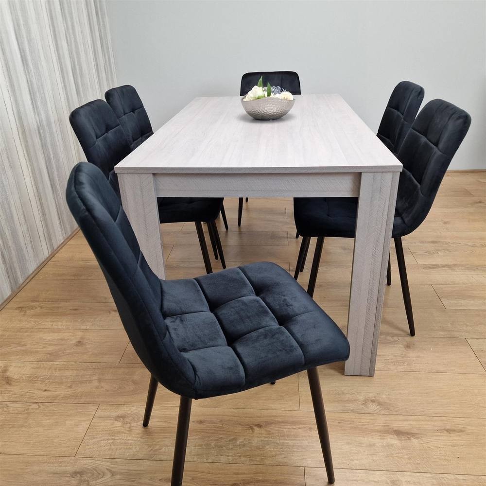 Portland 6 Seater Velvet Dining Set Grey and Black - image 3
