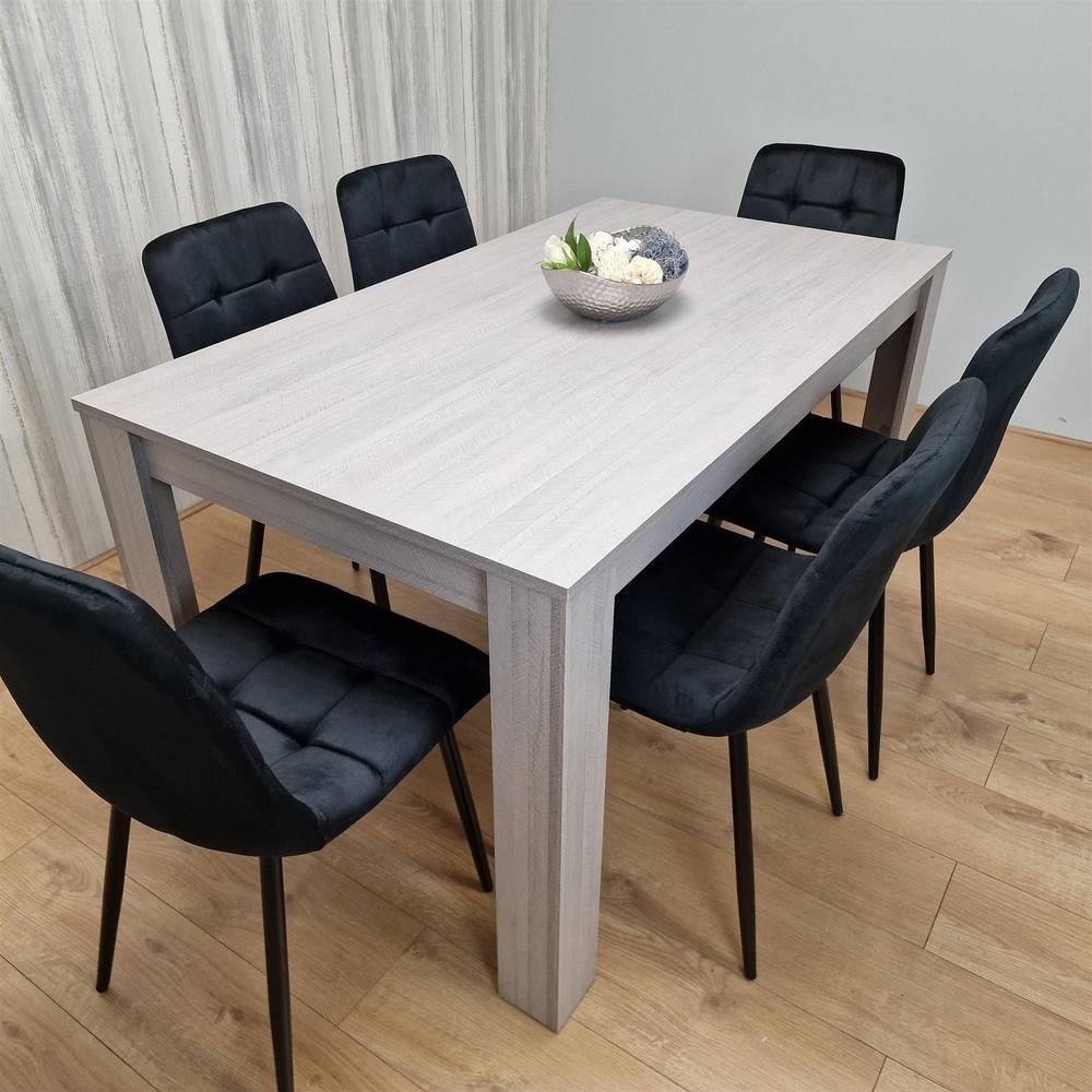 Portland 6 Seater Velvet Dining Set Grey and Black - image 5