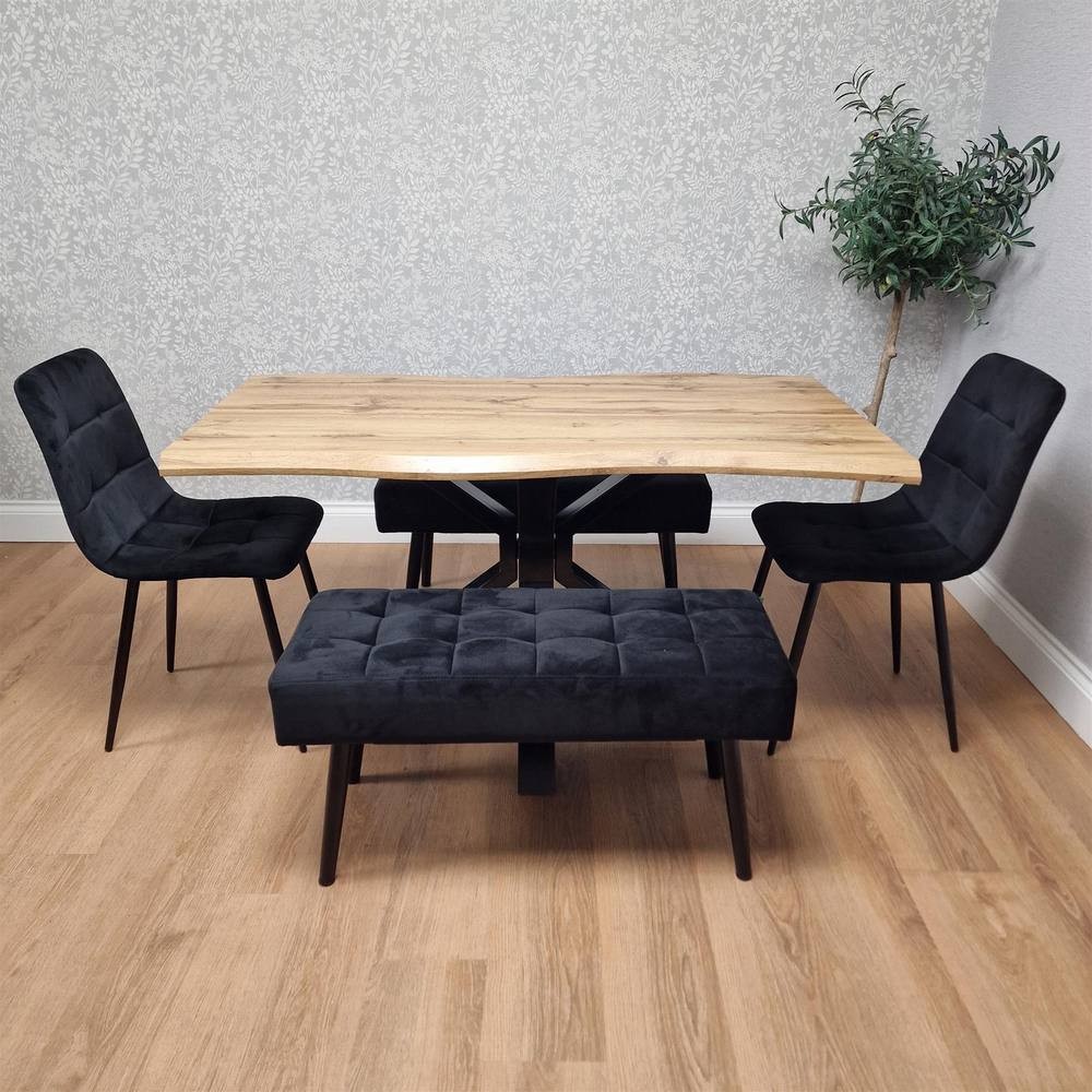 Portland Black 4 Seater Brown Rectangular Dining Set - image 3