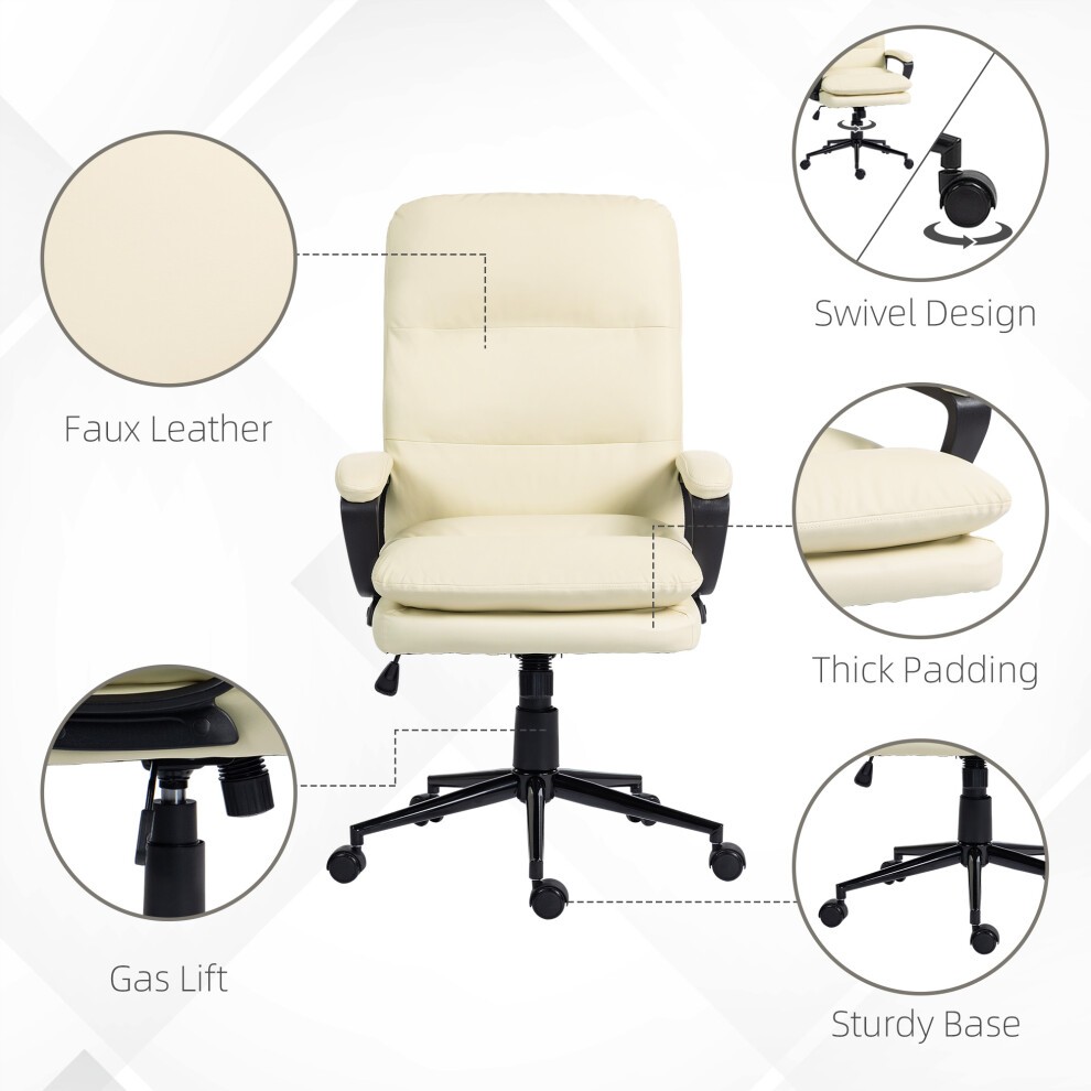 Portland Cream White PU Leather Adjustable Height Office Chair with Armrest - image 3