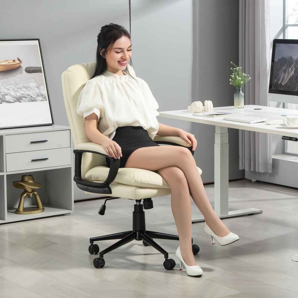 Portland Cream White PU Leather Adjustable Height Office Chair with Armrest - image 4