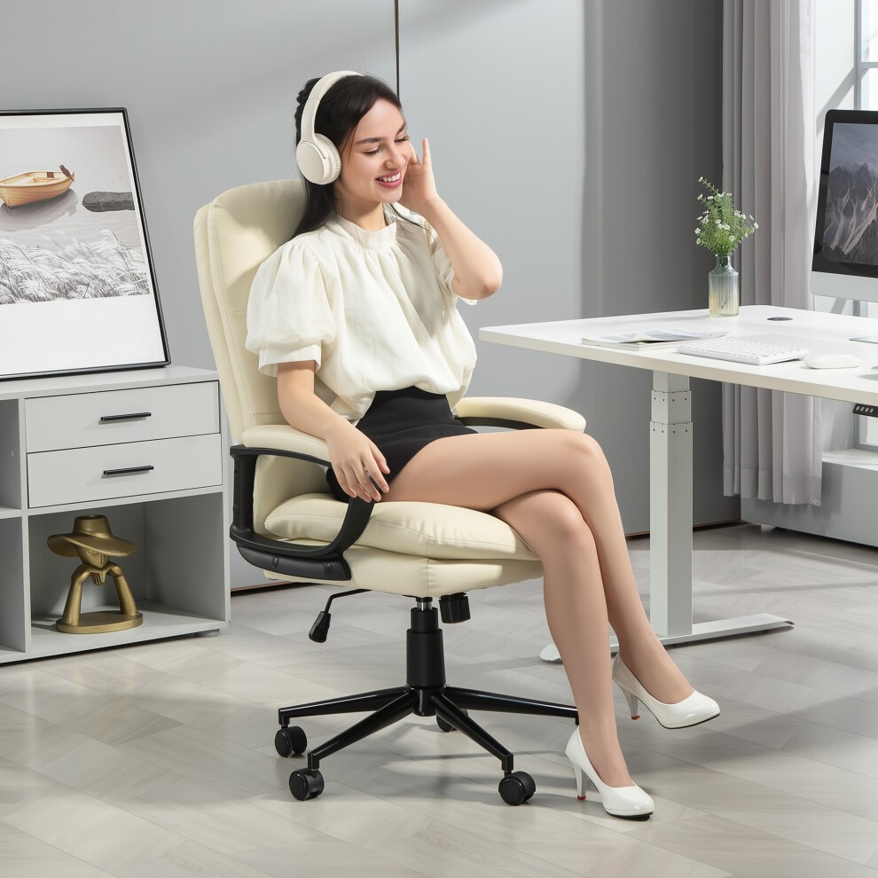 Portland Cream White PU Leather Adjustable Height Office Chair with Armrest - image 5